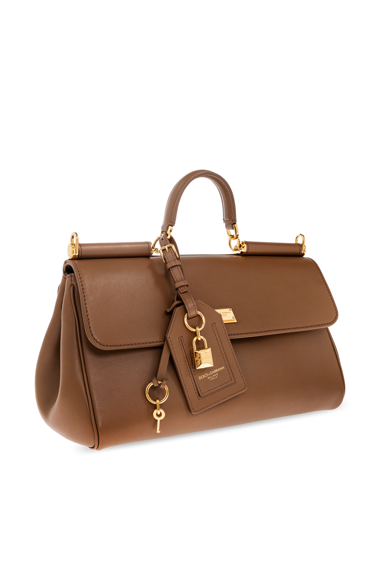 【関税＆送料込み】Dolce & Gabbana Brown 'Sicily' Large Bag DOLCE & GABBANA Leather Tote Shoulder Bag SICILY 58 Large